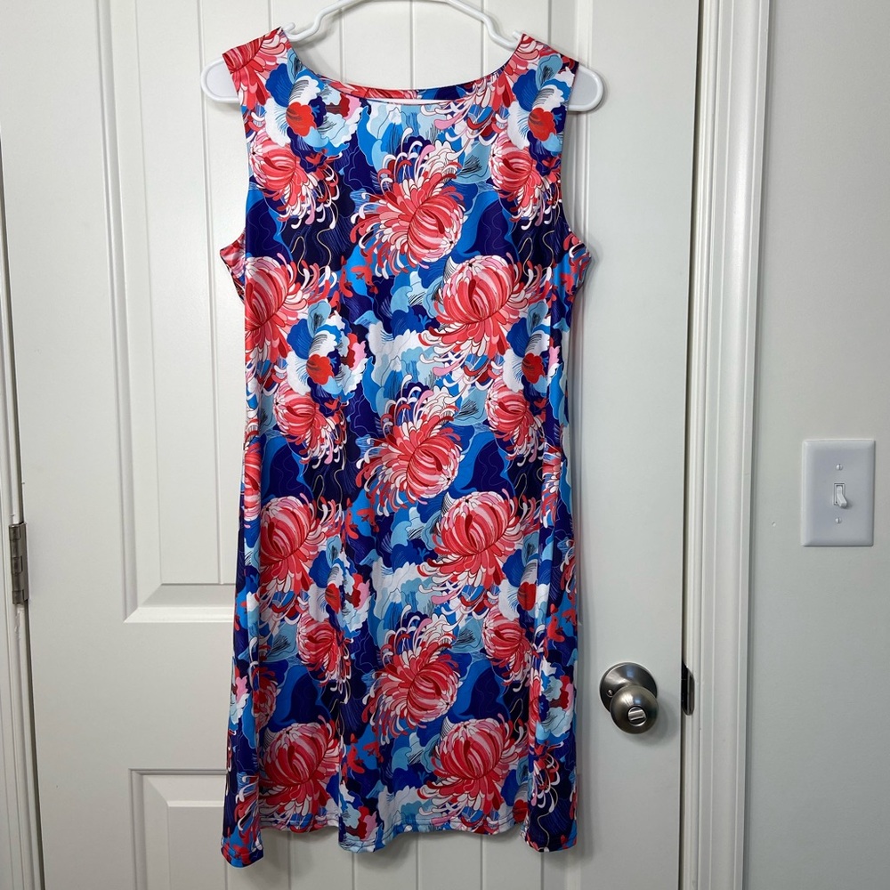 NWOT Top It Off‎ women’s blue pink floral jellyfish abstract sleeveless dress M